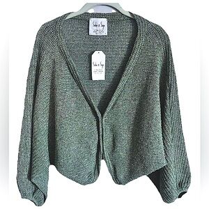NWT- Sadie & Sage Green Cardigan with Balloon Sleeves & 2 Front Buttons Size S
